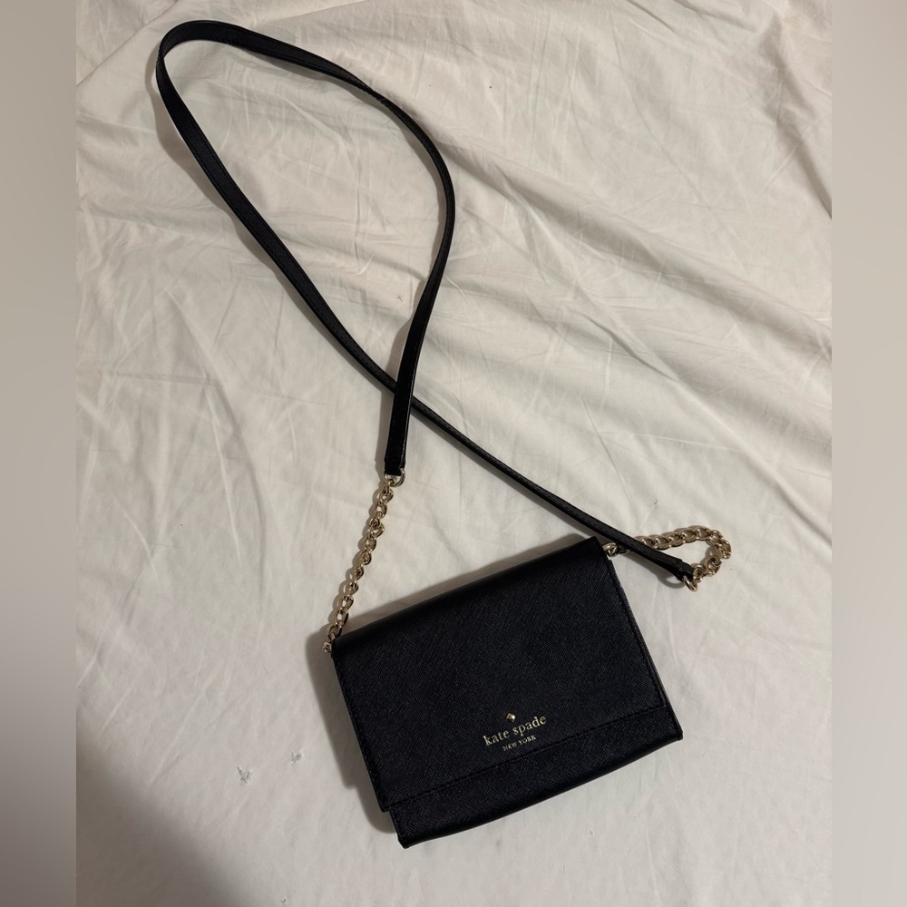 Kate Spade Black Leather Gold Chain Mini Bag /Wallet